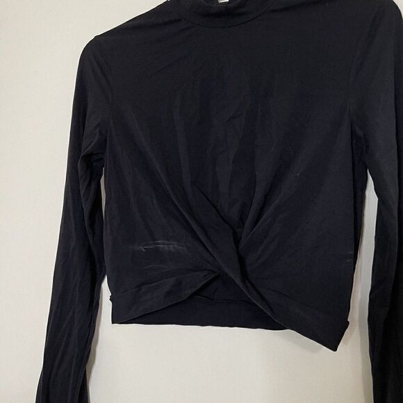 Buff Bunny long sleeve twist front cropped high neck shirt top size medium - Picture 2 of 6